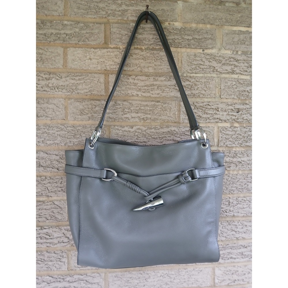 DKNY Grey Cindy East/West Pebbled Leather Tote Bag Purse